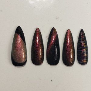 Color shift Custom Gel Press on Nails fake nails Handmade 20pc set pink orange